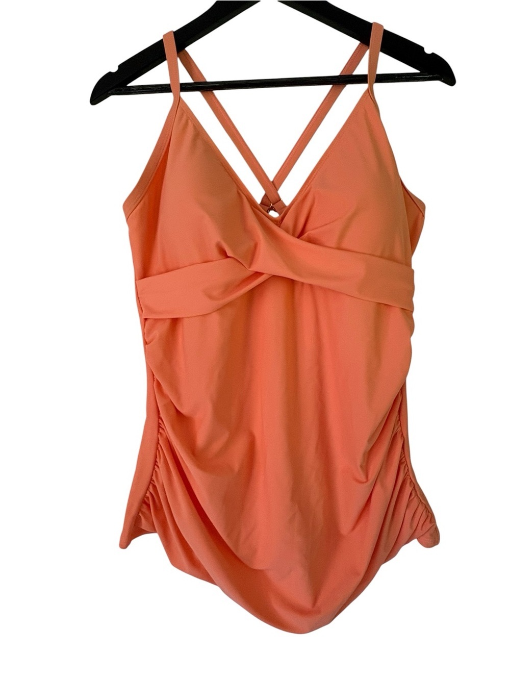 RELLECIGA Tankini Twist-Front Swimsuit Crisscross Back. Orange Pink. Size XXL